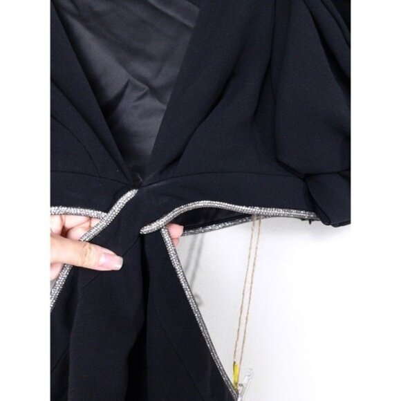 ALC Hazel Crystal Twist Cutout Mini Dress 12 Black Balloon Puff Sleeve Formal - Picture 11 of 16